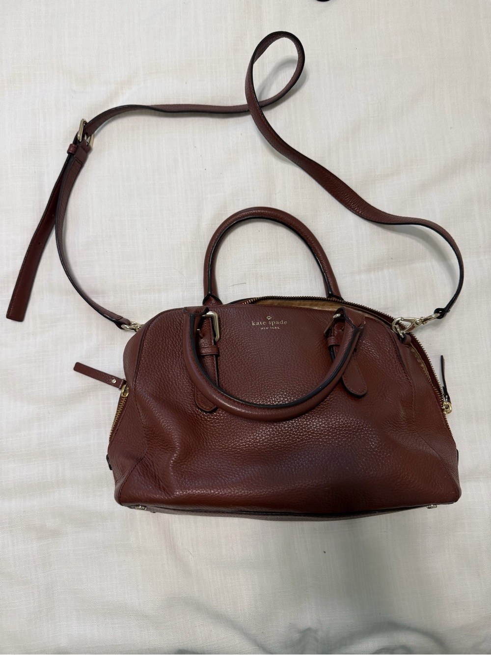 kate spade pebbled leather satchel in dark brown